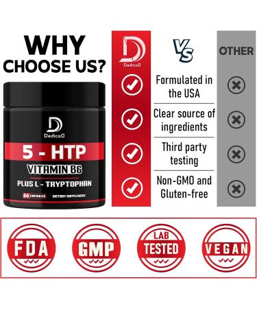 5-HTP Supplement 1010mg - 60 Capsules | Mood & Brain Health Support with Vitamin B6 & L-Tryptophan | Immune System & Body Management - Buy Online on GoSupps.com