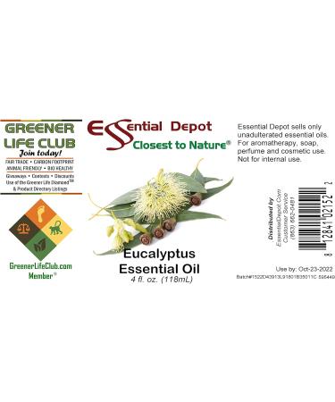 Essential Depot Eucalyptus Essential Oil - GC/MS Tested - Supplied in 4 oz. Amber Glass Bottle with Black Phenolic Cone Lined and Safety Sealed Cap - Buy Online on GoSupps.com