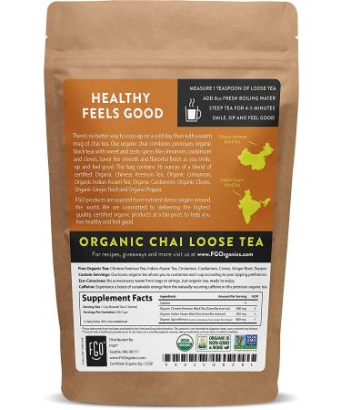 Organic Chai Loose Leaf Tea - 200 Cups, 16oz Resealable Bag - FGO - Buy Online on GoSupps.com