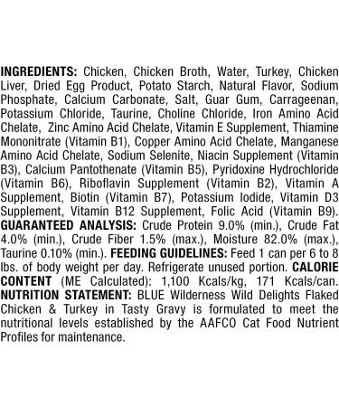 Blue Buffalo Wilderness Wild Delights Natural Wet Cat Food Chicken & Turkey Flaked 5.5oz (Pack of 24) Large Cans Flaked Chicken & Turkey - Buy Online on GoSupps.com