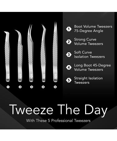 Rh ne Instruments Curved Precision-Tip Tweezer Set - 5-Piece Professional Eyelash Extension Tools - Surgical-Grade Steel Silver/Diamond - Buy Online on GoSupps.com