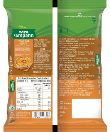 Tata Sampann Premium ongepolijst Toor Dal Arhar Dal 1kg - Buy Online on GoSupps.com