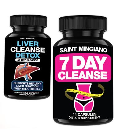 Saint Mingiano 7 Day Cleanse Program | Colon Detox with Natural Laxative - with- Liver Cleanse Detox & Repair 21 Day Cleanse