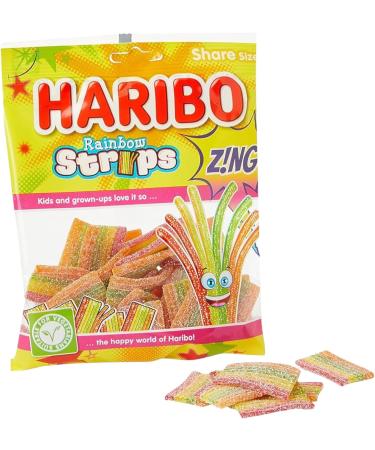Rainbow Strips Zing Gummy Fizzy Belts - Strawberry, Apple, Lemon & Tropical - 260g (2 x 130g Share Bags) - Buy Online on GoSupps.com