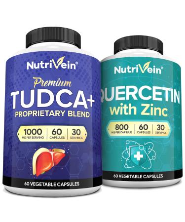 Nutrivein Premium TUDCA Supplement &, Quercetin with Vitamin C and Zinc Bundle: High-Absorption Zinc Quercetin & TUDCA+ for Whole-Body Wellness & Detox