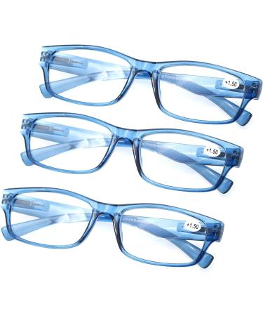 3 Pack 1.25 Reading Glasses for Men & Women - High Quality Comfortable Rectangular Design - Great Reading Aid (3 Blue) - Buy Online on GoSupps.com