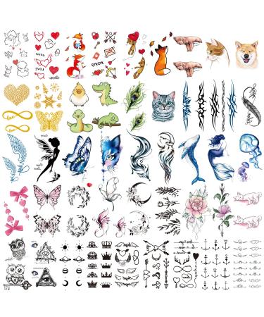 LAFORTIS Colorful Realistic Waterproof Small Cute Long Lasting Heart Animal Flowers 49 Sheets Fake Tattoos Temporary Tattoo for Kids Women Teens Girls on Face Body Finger
