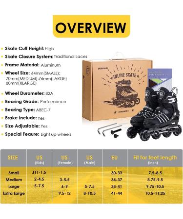 Adjustable Full Light Up Wheels Inline Skates for Kids & Adults - Black - Buy Online on GoSupps.com