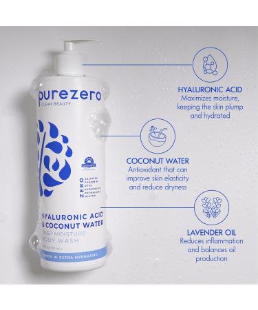 Purezero Hyaluronic Body Wash Deep Moisturizer - Soft Skin Hydration - Moisturizing Skin Cleanser + Coconut Water - No Sulfates Parabens Dyes (1 Pack) 20 Fl Oz (Pack of 1) - Buy Online on GoSupps.com