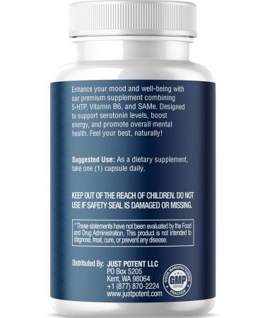 Just Potent 5-HTP Ultra 200mg | 120 Capsules | Mood Sleep & Brain Health Supplement | SAM-e & Vitamin B6 | International Shipping Available - Buy Online on GoSupps.com