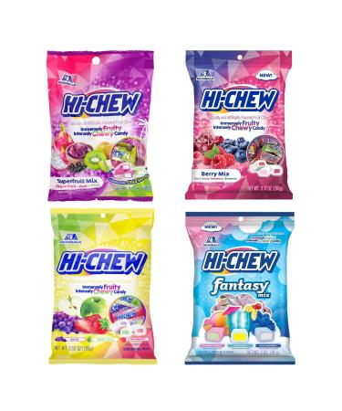 Japanese Candy HlCHEW Variety Pack - Includes Original Mix 100g Plus Fruit 80g Fantasy Mix 85g Superfruit Mix 90g Fruit Chews Chewy Candy