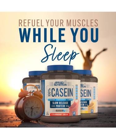 Applied Nutrition Casein Protein Powder 1.8kg - Slow Release Micellar Casein Supplement (Strawberry Cream) - 60 Servings - Buy Online on GoSupps.com