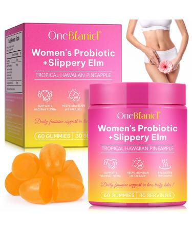 Probiotiques Gummies pour Femmes Flore Intime Gummies Saveur Ananas avec Orme Rouge Support pH et Immunit Flore intestinale 60 Gummies