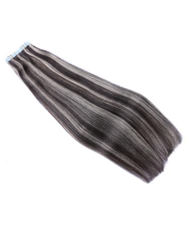 Tape In Hair Extensions - #1B/Gray - 40cm 30 Bricks 100% Remy Real Hair - Adhesive Tressen by Novon Hair Extensions - International Shipping Available - Buy Online on GoSupps.com