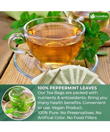 Lavendium Premium 30 Peppermint Tea Bags 100% Natural & Pure Peppermint Leaves. Loose Leaf Peppermint Herbal Tea. Peppermint Leaf Tea. No Sugar No Caffeine No Gluten Vegan. - Buy Online on GoSupps.com