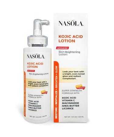 Nasola Kojic Acid Lotion Natural Skin Brightening for Face & Body w/Vitamin C  Niacinamide  Shea Butter  Licorice & Green Tea for Hyperpigmentation  Dark Spots  Even Tone  Women & Men