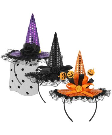FRCOLOR Halloween Headbands 3 Pieces Witch Hat Halloween Costume Headband Witch Headband Party Hair Accessories for Costume Halloween Party Carnival