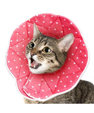 SunGrow Cat Cone Collar Soft, Stop Licking E Collar for Recovery, Post Surgery Stress Relieving with Adjustable Strap Enclosures 9" - 10.5" Neck Size, Pink