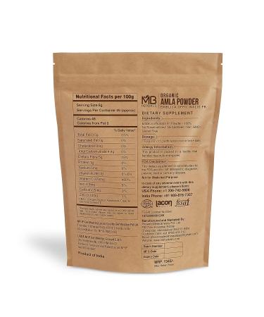 MB Herbals USDA Certified Organic De-Seeded Amla Powder 8 oz - Non-Irradiated, Raw, Non-GMO | Gluten-Free Amalaki Powder from Wild Amla Berries - 227g - Buy Online on GoSupps.com