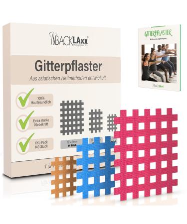 Backlaxx lattice tape 140 pieces Premium quality - grid plaster set in 3 sizes type A B C - Free extensive eBook with 60 application examples - acupuncture patches cross tape lattice plaster colorful - sizes s m l - Buy Online on GoSupps.com