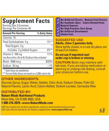 Nature Made Hair Skin and Nails with Biotin 2500 mcg - 90 Gummies, 45 Day Supply for Healthy Hair, Skin & Nails - Buy Online on GoSupps.com