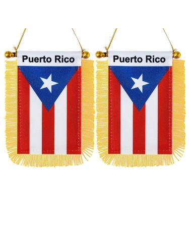 WXFCAI 2 Pack Puerto Rico Window Hanging Flag,Mini Puerto Rican Car Flag with Pole Tassel Suction Cup Rearview Mirror Decoration(3x5 Inch) 2pack
