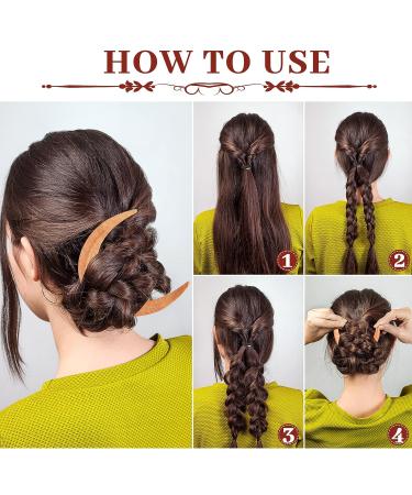 3 Pcs Moon Hair Fork & Hairpin Set | Hand Carved Wooden Moon Barrettes for Women | Lightweight Hair Styling Accessories in Red, Black, and Wood Color - Buy Online on GoSupps.com