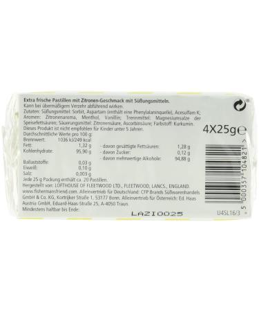 Fisherman's Friend Lemon Sugar-Free Cough Drops - Pack of 4 (4 x 25g) | International Shipping Available - Buy Online on GoSupps.com