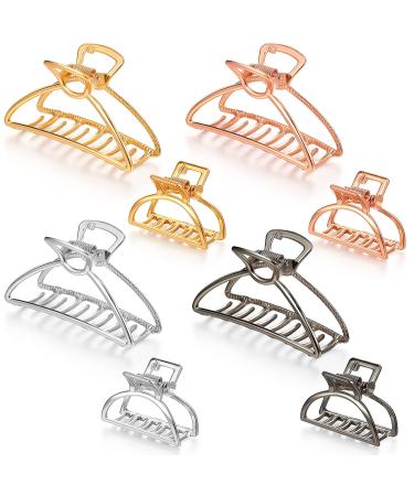 8 Pieces Metal Hair Claw Clips Set, Includes 1.57 Inch Small Non-slip Hair Catch Jaw Clamp, 3 Inch Large Size Metal Hair Claws Hair Clip (Silver, Gold, Rose Gold, Black)