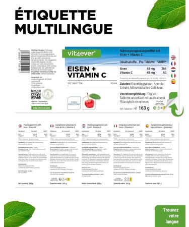 Iron - 365 tablets with 40 mg of pure iron + natural vitamin C - Premium raw material: iron bisglycinate - Buy Online on GoSupps.com