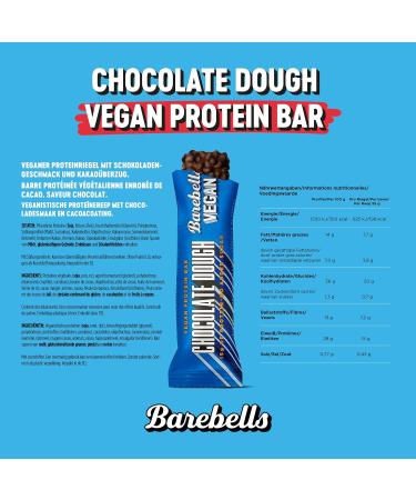 Buy Barebell's Vegan Protein Bar - 15g Protein Sugar-Free Delicious Chocolate Dough - 12x55g - International Shipping Available! - Buy Online on GoSupps.com
