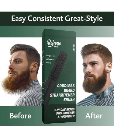 REHOYO Cordless Beard Straightener Brush - Anti-Scald, Ionic Technology, 3 Temp Settings - Portable Straightening Comb for Men's Hair, Beard - Black - Buy Online on GoSupps.com