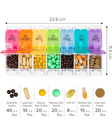 Cartee Weekly Pill Organiser - Easy Open 2x a Day - Travel Medication Box with Push Button Design - Vitamins & Supplements Organizer - Buy Online on GoSupps.com
