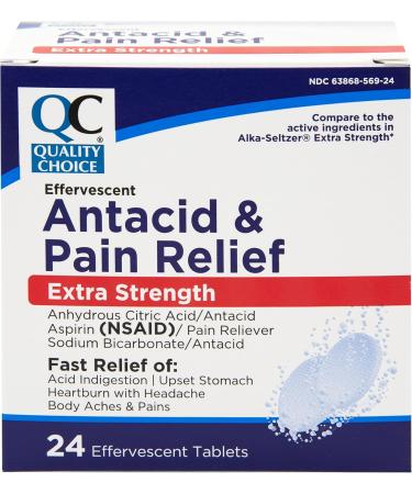 Quality Choice Antacid Relief Bundle Calcium Carbonate Chewable Tablets 72 Count and Effervescent Antacid and Pain Relief Tablets 24 Count - Buy Online on GoSupps.com