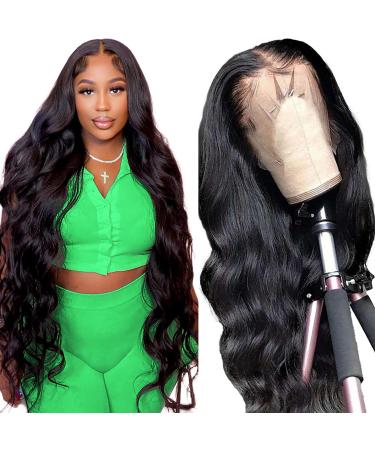 13x4 Body Wave Lace Front Wigs Human Hair 24 Inch Glueless Wigs Human Hair Pre Plucked with Baby Hair 180% Density Lace Front Wigs Human Hair for Black Women HD Transparent Lace Frontal Wigs Black 24 Inch natural color 1...