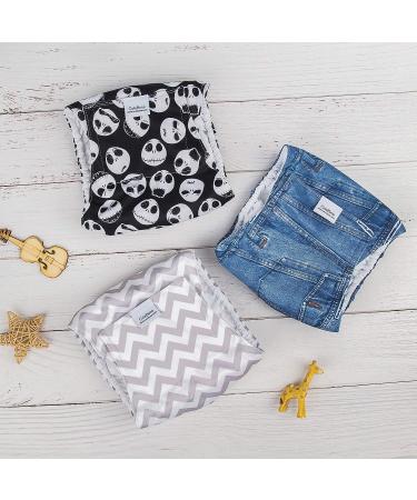 Cutebone Male Washable Dog Diapers - 3 Reusable Belly Bands for Dogs with Velcro Fastener | High-Suction DM06S-DE (S: 28-35.5cm) - Denim Totenkopf & Stripe - Buy Online on GoSupps.com