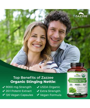 Zazzee USDA Organic Stinging Nettle 20:1 Extract 9000 mg Strength 120 Vegan Capsules 4 Month Supply Concentrated Standardized 20X Extract Certified Organic 100% Vegetarian All-Natural Non-GMO - Buy Online on GoSupps.com