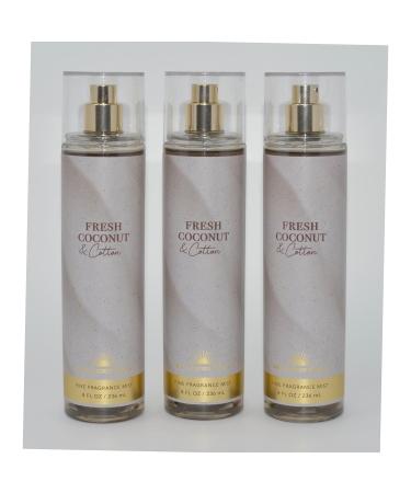 Bath & Body Works Fragrance Mist 3-Pack 8oz Each (Fresh Coconut and Cotton) Coconut Fresh
