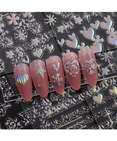 JMEOWIO 12 Sheets Aurora Star Heart Nail Art Stickers Decals Self-Adhesive Colorful Nail Supplies Nail Art Design Decoration Accessories - Buy Online on GoSupps.com