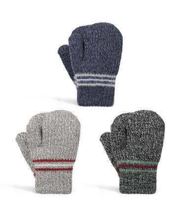 TAGVO Toddler Warm Gloves Windproof Baby Boys Girls Gloves 3 Pairs Winter Kids Boys Girls Sherpa Lined Knitted Mittens Baby Mittens For Outdoor Sports Ski Skating Multicoloured