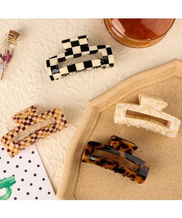 HAYHOI 4PCS Hair Claw Clips Celluloid French Butterfly Jaw Tortoise Shell - Stylish Accessories for Women & Girls - Checkerboard Leopard White - Buy Online on GoSupps.com