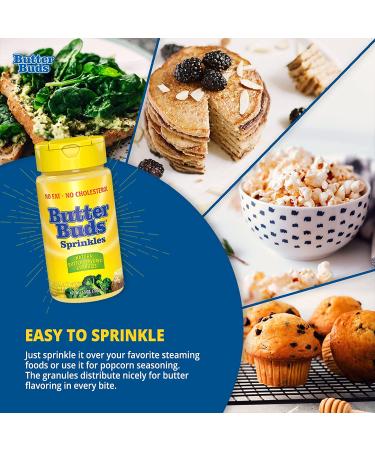 Butter Buds Sprinkles - Natural Gluten-Free Butter Flavor Granules (Pack of 3, 2.5oz) - Lightly Salted, Fat-Free Substitute - Buy Online on GoSupps.com