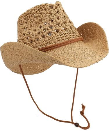 Melesh Adult Sun Straw Western Cowboy Hat in Khaki - Stylish Protection from the Sun - Buy Online on GoSupps.com