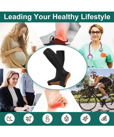 Copper Zipper Compression Socks 15-20mmHg - 2 Pairs, Open Toe Support, Black, Large-X-Large - Buy Online on GoSupps.com