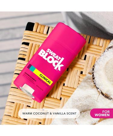 SweatBlock Deodorant for Women | Clinical Antiperspirant 48 Hour Sweat & Odor Protection Coconut & Vanilla Coconut & Vanilla 2.7 Ounce (Pack of 1) - Buy Online on GoSupps.com
