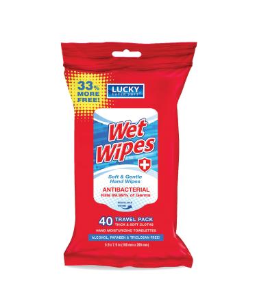 Lucky Super Soft Antibacterial Wet Wipes, 40 Count