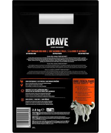 Crave Adult Dry Dog Food with Turkey & Chicken - 3x2.8kg | Premium High Protein Grain-Free 100% Natural - Buy Online on GoSupps.com