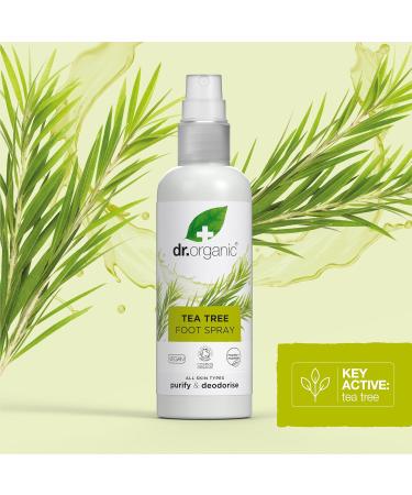 Dr Organic Tea Tree Foot Spray Deodorising Purifying Quick Drying Aluminium Free with Natural Peppermint Oil Vegan Cruelty-Free Paraben & SLS Free Certified Organic 100ml - Buy Online on GoSupps.com