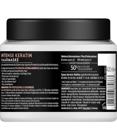 Schwarzkopf Henkel Syoss Hair Treatment Keratin Boost 500 ml 4in1 hair mask with blue lotus for weak and brittle hair the highly concentrated formula ensures up to 92 less hair breakage and reduces frizz - Buy Online on GoSupps.com