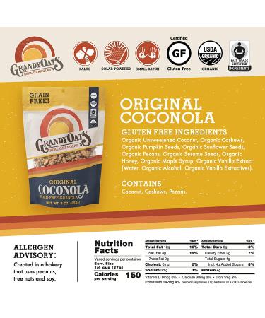 GrandyOats Organic Coconut Granola Variety Pack Coconola - Gluten Free, Paleo Friendly, Grain Free - 9oz Bags, Bulk Pack of 3 - Buy Online on GoSupps.com